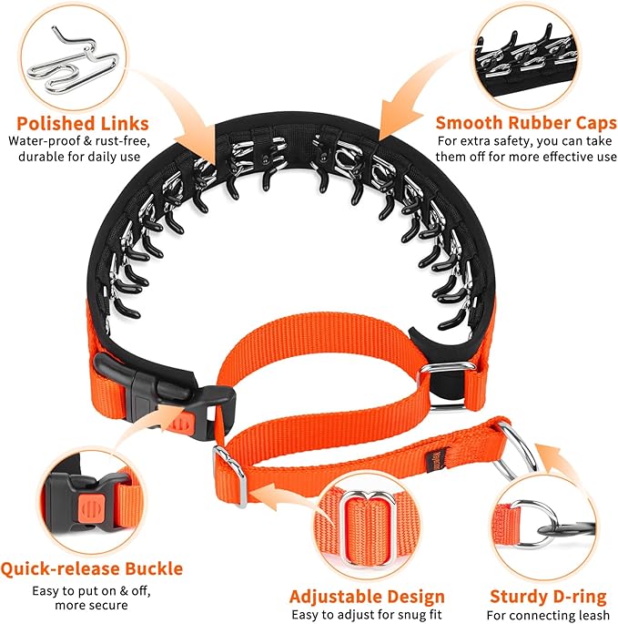 Mayerzon Martingale No Pull Collar for Medium Large Dogs, Patented Anti Pull Dog Collar with Buckle for Walking Training, with Neoprene Padding and Reflective Stitching, Adjustable(Sunset Orange, M)