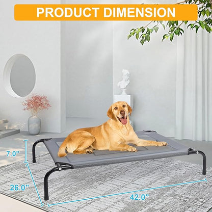 42'' Outdoor Elevated Dog Bed with Four Ice Pack, Raised Dogs Bed Medium Large Size Dogs, Breathable Cooling Dog Cot Beds with Six Support Feet, Outdoor Dog Hammock Bed, Outside Pet Bed(Medium)