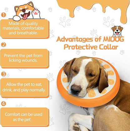 MIDOG Soft Inflatable Dog Cone, Donut E-Collar Alternative for After Surgery, Prevents Licking, Allowing Normal Eating & Vision, Comfortable Recovery Collar for Small Medium Large Dogs&Cats, Orange-M+