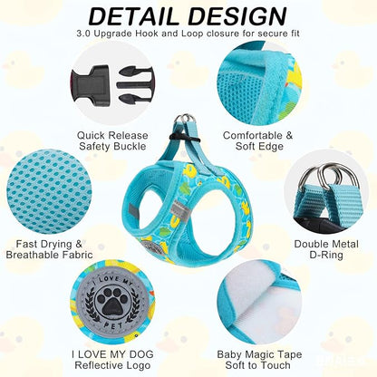 BEAUTYZOO Small Dog Harness and Leash Set,Step in No Choke No Pull Soft Mesh Dog Harnesses Reflective for Extra-Small/Small Medium Puppy Dogs and Cats,BlueDuck S