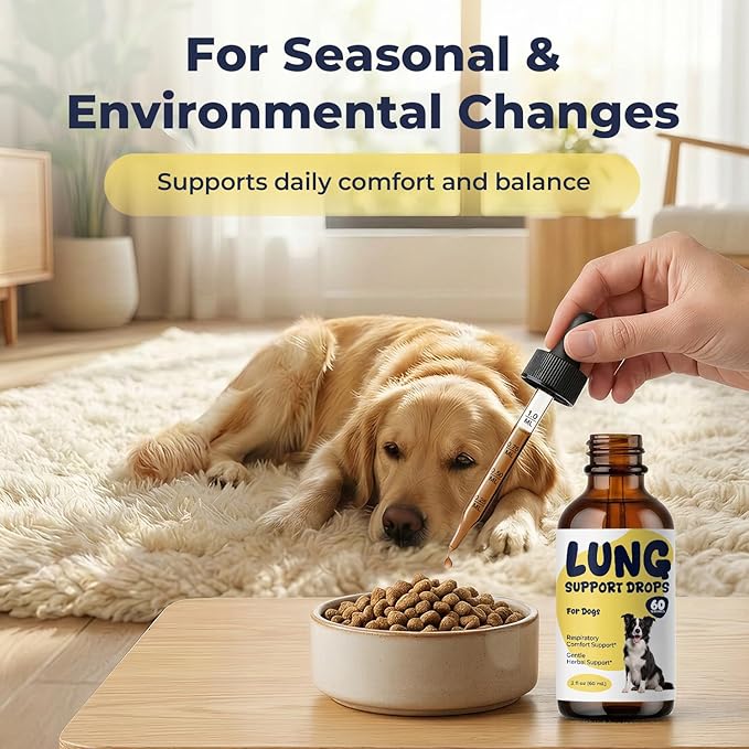 Lung Support Drops for Dogs, Herbal Respiratory Support for Coughing Dogs, Throat Comfort & Easy Breathing, Mullein Drops for Lungs with Licorice & Botanical Blend, 2 fl oz