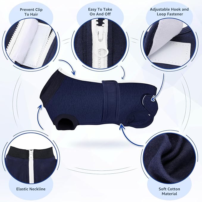 Lukovee Recovery Suit for Dogs, Zipper On Recovery Suit for Female Male Dog, Onesie Abdominal Wounds Cone E-Collar Alternative Prevent Licking Spay Recovery Suit (XL, DBL)