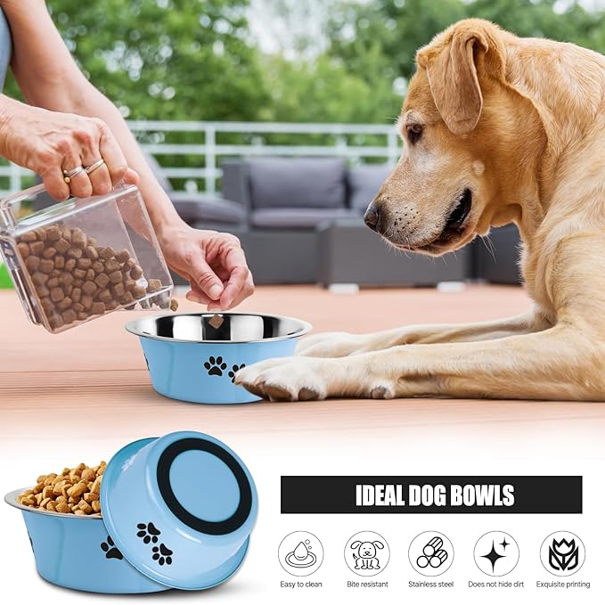 YUDANSI Dog Bowls 2 Pack Small Medium Dogs Feeding Food Water Bowl with Non-Slip Silicone Sole, Stainless Steel Dog Dishes Elevated Raised Pet Feeder (Blue, XL(8.5 Cups)