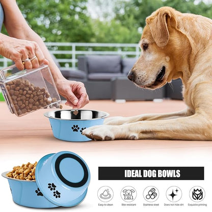 YUDANSI Dog Bowls 2 Pack Small Medium Dogs Feeding Food Water Bowl with Non-Slip Silicone Sole, Stainless Steel Dog Dishes Elevated Raised Pet Feeder (Blue, XL(8.5 Cups)