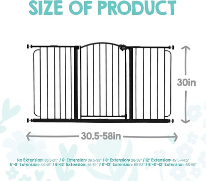 Regalo Safety 30.5-58" Extra Wide Arch Baby Gate with Door, Pressure Mount Walk Through Gate for Doorways & Bottom of Stairs, Babies, Toddlers & Pets, Tested & Safe, American Designed, American Owned