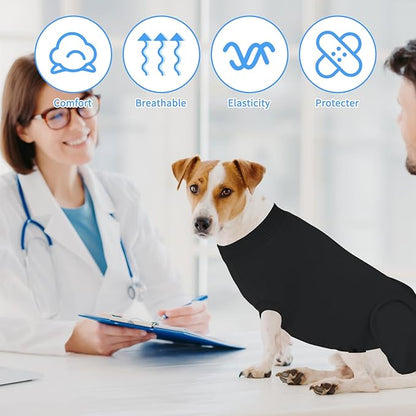 2 Packs Breathable Cotton Dog Recovery Suit for After Neuter Spay Abdominal Wounds Protector, Professional Anti-Licking Onesies for Male Female Pets Surgery Bandages, M Black Grey Pure