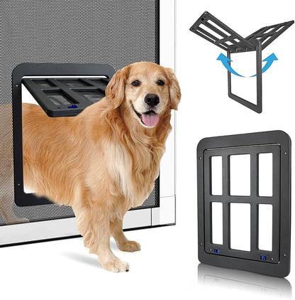 PETLESO Large Dog Door for Screen Door - 11.2"x14.4" Magnetic Flap Pet Door with Lockable Insert, Ideal for Medium to Large Dogs, Sliding Door Compatible, Black