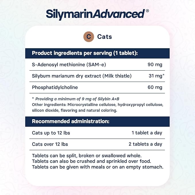 Liver Health Supplement for Cats - Milk Thistle for Cats Liver Support with S-Adenosylmethionine (Same) & Silybin - 30 Tablets