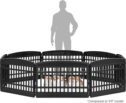 IRIS USA Dog Playpen 24" 8-Panel Dog Playpen – Large Puppy Playpen Indoor, 83.5 x 83.5 x 24, Spacious Dog Play Pen Indoors for Multiple Puppies/Small Dogs, Pet Fence, Black