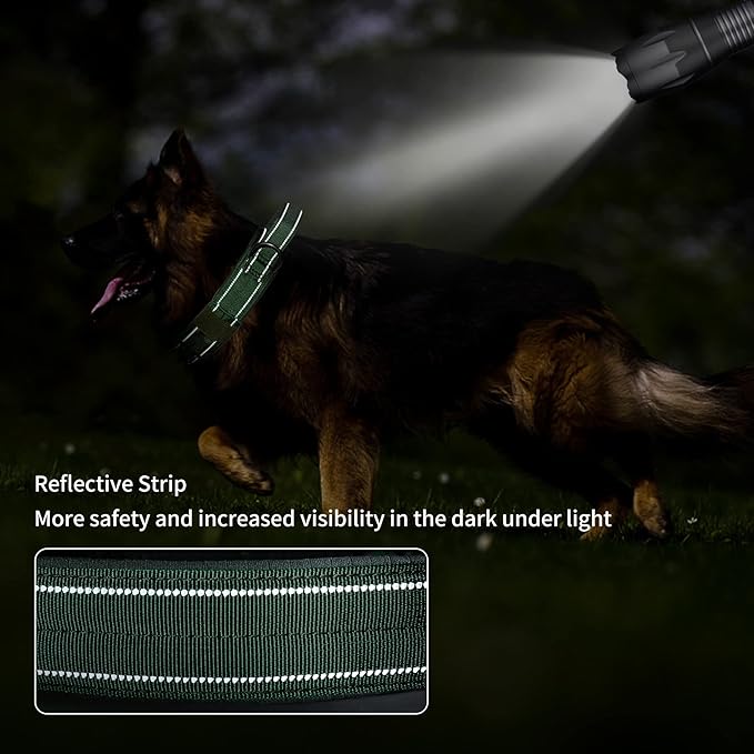 Annchwool Tactical Dog Collar for Medium and Large Dog,Adjustable Military Dog Collar with Soft Padded Handle,Heavy Duty Double Buckle Design(Green,XL)