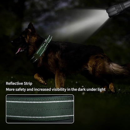 Annchwool Tactical Dog Collar for Medium and Large Dog,Adjustable Military Dog Collar with Soft Padded Handle,Heavy Duty Double Buckle Design(Green,XL)