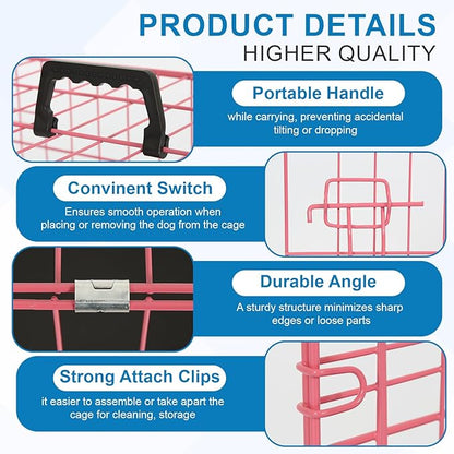 36 inch Dog Crates for Medium Dogs Folding Metal Wire Dog Cage Kennel, Indoor Outdoor Dog Crate Kennels with Handle&Proof Tray Portable Pet Kennel Pink