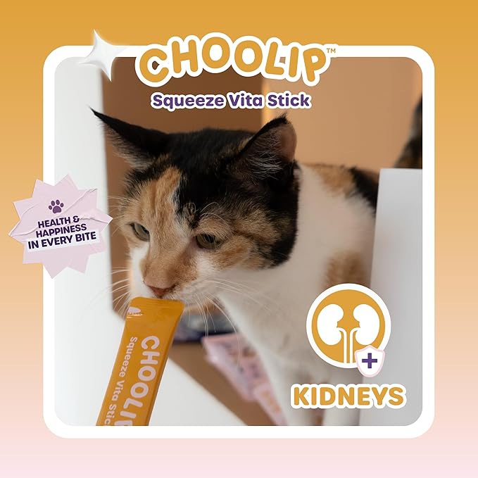 Choolip Squeeze Vita Stick Lickable Cat and Dog Treats, 7-Count Kidney Support, Tuna and Pollack with Pumpkin, Blueberry and Omega-3, Grain-Free, Vet-Formulated
