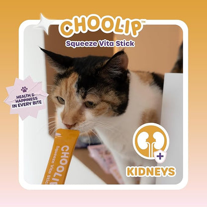 Choolip Squeeze Vita Stick Lickable Cat and Dog Treats, 7-Count Kidney Support, Tuna and Pollack with Pumpkin, Blueberry and Omega-3, Grain-Free, Vet-Formulated