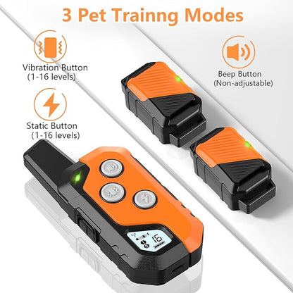 Shock Collar for Dogs, Dog Training Collar with Remote Control for 2 Dogs, 3 Training Modes with Beep, Vibration and Satic, Waterproof, Rechargeable for Large Medium Small