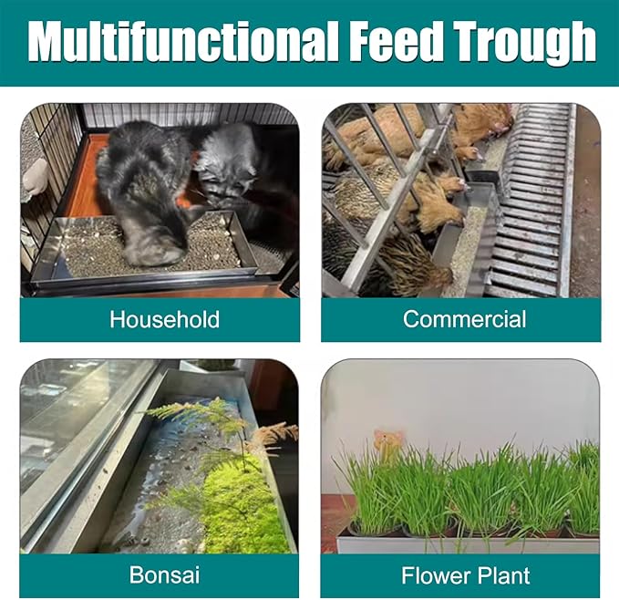 Animal Water Trough Outdoor 8 15 23 35 39 in, Pigeon Chicken Duck Goose Rabbits Hay Feeder, Stainless Steel Small Feeding Trough Set for Livestock/Poultry(H 7cm(2 3/4"),L 60cm (23 3/5"))