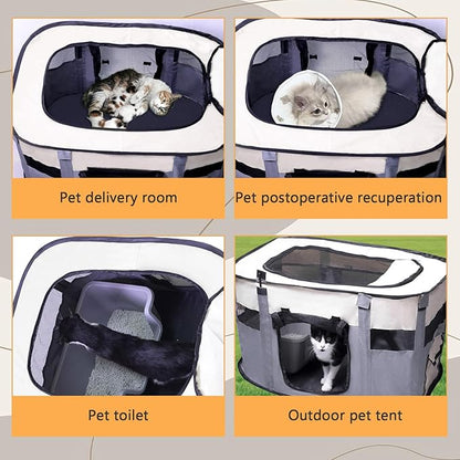 Dog Cat Playpen, Puppy Pet Playpen Indoor for Small Dogs Tent Crates Cage Outdoor, Portable Pop Up Dog Kennel Playpen Cat Tent for Dogs/Cats/Rabbits, Removable Zipper Top, Grey (Large(26"x26"x18"))
