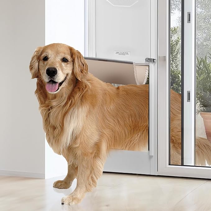 VEVOR Dog Door for Sliding Glass Door, 75 7/8"-80 11/16" Adjustable Height Doggy Door for Sliding Doors, Aluminum Frame Tempered Glass Pet Door with Hinge Structure Flap and Lock (X-Large)