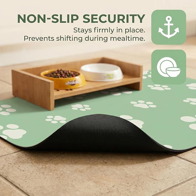 Pet Feeding Mat Dog Cat Food Mat Absorbent No Stains Quick Dry Rubber Bottom Anti-Slip Water Bowl Mats Easy to Clean for Indoor Pet Placemats Water Dispenser Mat