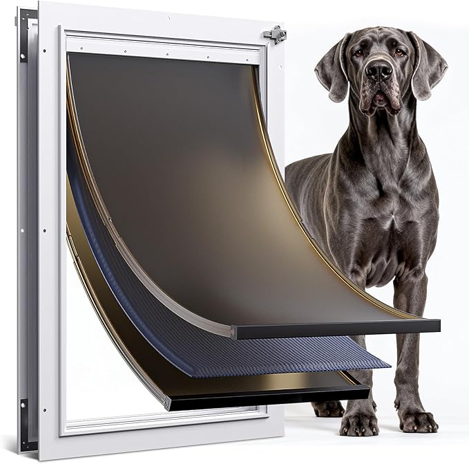 Extra Large Dog Door for Door All Aluminum 3 Flaps White, Heavy Duty XL Dog Door for Dogs, Large Pet Door, with Insulation Flap and Lockable Closing Panel, Durable Rust Resistant, for Pet Up to 220lbs
