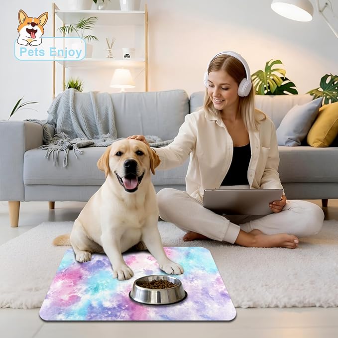 Dog Food Mats for Floors Waterproof Mat for Cat Food and Water Bowls - Absorbent Quick Dry Non Slip Mat for Pet Feeding