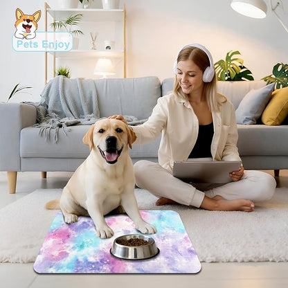 Dog Food Mats for Floors Waterproof Mat for Cat Food and Water Bowls - Absorbent Quick Dry Non Slip Mat for Pet Feeding