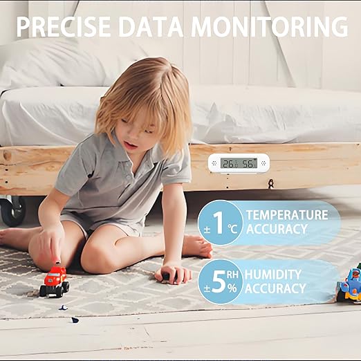 Smart Digital Thermometer Hygrometer, WiFi Indoor Temperature & Humidity Sensor for Home Use, Mini Humidity Monitor with App Remote Monitoring, Data Export, Compatible with Alexa. 4 PCS