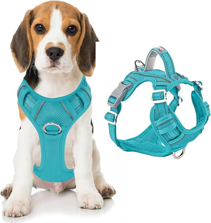 BARKBAY Dog Harness No Pull with ID Tag Pocket - Heavy Duty, Reflective, Easy Control for Large Dogs(Ocean Blue,M)