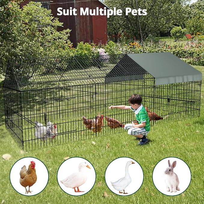 PawGiant Chicken Coop, Chicken Run Pen for Yard with Cover Outdoor Metal Portable Chicken Tractor Cage Enclosure Crate Outside for Small Animals Duck Rabbit Hen 130"×40"×40"