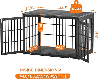 rehomerance 48 Inch Heavy Duty Dog Crate Furniture for Large Dogs, Decorative Pet House End Table, Extra Large Wooden Cage Kennel Furniture Indoor, Black and Gray