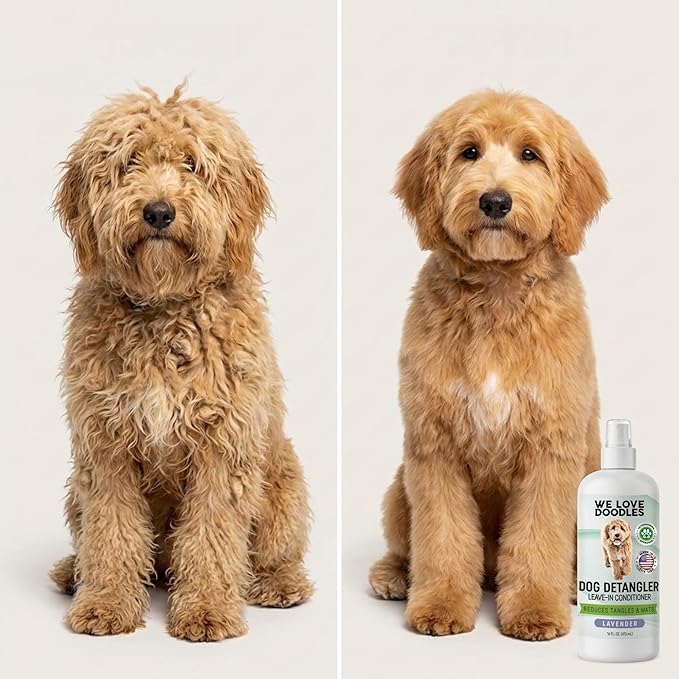 We Love Doodles Dog Detangler Spray - Leave-in Conditioner for Dogs - Dog Detangling Spray - Dematting Spray for Dogs - Tangle Remover - Made in The USA (Lavender)