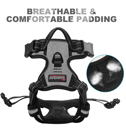 BARKBAY No Pull Dog Harness Front Clip Heavy Duty Reflective Easy Control Handle for Large Dog Walking(Flint Gray,L)