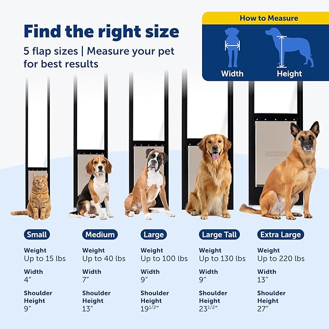 PetSafe Sliding Glass Pet Door - No-Cut DIY Install Doggy Door for Renters - Aluminum Frame - Adjustable Height 75 7/8" to 80 11/16" - Ideal for Large Dogs Up to 100 lb - Black