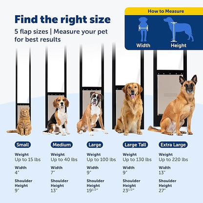 PetSafe Sliding Glass Pet Door - No-Cut DIY Install Doggy Door for Renters - Aluminum Frame - Adjustable Height 75 7/8" to 80 11/16" - Ideal for Large Dogs Up to 100 lb - Black