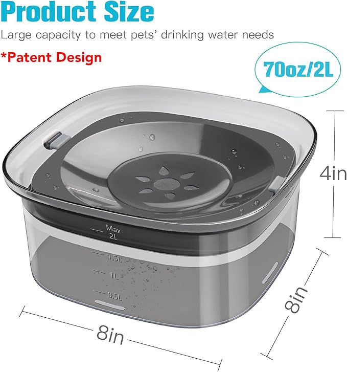 UPSKY 70oz Dog Water Bowl 2L No Spill Dog Bowls Large Capacity Spill Proof Slow Water Feeder, No Splash Dog Bowl Pet Water Dispenser Vehicle Carried Travel Slow Drinking Bowls for Messy Drinkers, Cats