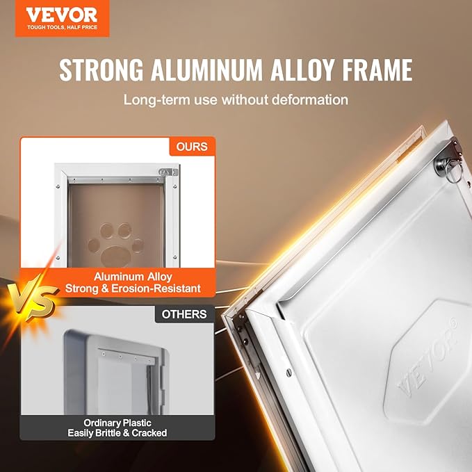 VEVOR Pet Door for Interior and Exterior Doors, Aluminum Frame, Metal Closing Panel and Lock, Strong and Durable Dog Door, Pet Door Suitable for Small Dogs (White-Small)