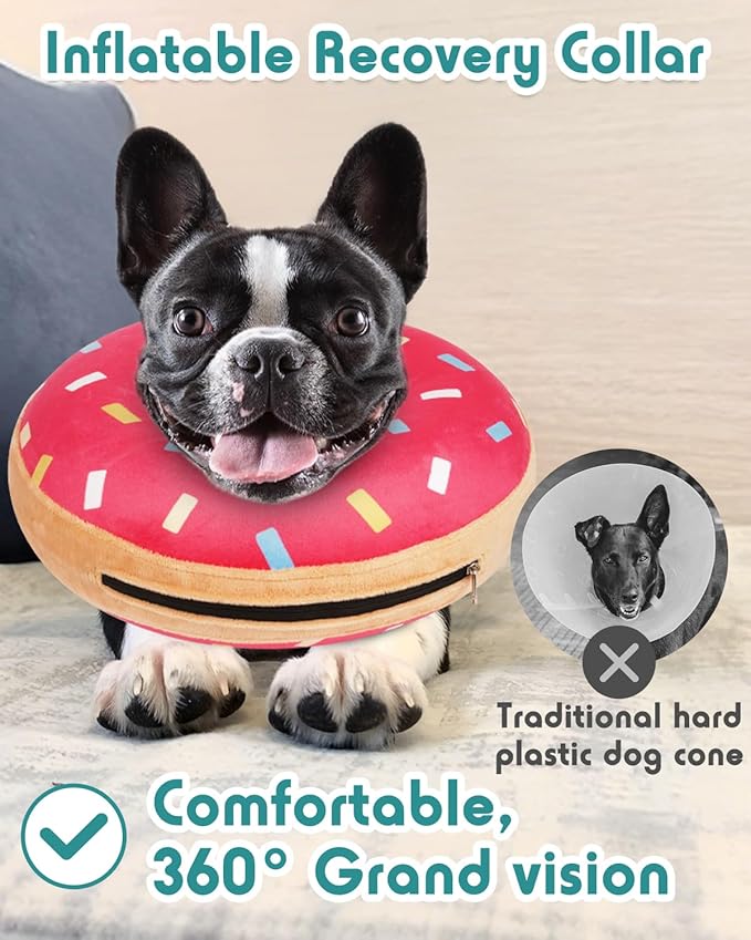 Inflatable Dog Pillow Cone Collar After Surgery, Donut Soft Neck Cone for Chihuahua Pomeranian Small Dogs, etc, Recovery E Collar to Stop Licking Pink Donut