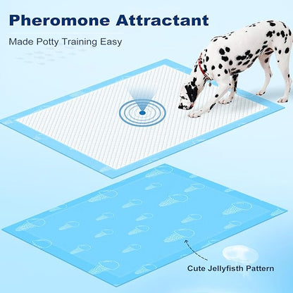MIZOK Dog Pee Pads 36x36in Jumbo Dog Pads Super Absorbent Up to 11 Cups Marine Scented Odor-Control Pee Pads with Jellyfish Pattern, Quick Dry & Leak-Proof (100 Counts)