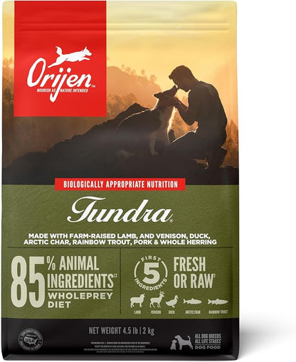 ORIJEN Grain Free Poultry Free High Protein Dry Dog Food Tundra Recipe 4.5lb Bag
