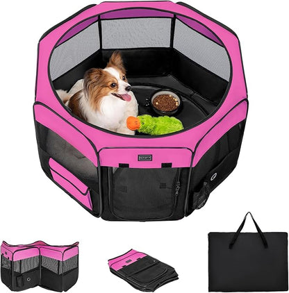PETSFIT 29" Puppy Playpen with Removable Waterproof Mat & Zippered Roof | RV, Camping, Travel Dog Pen | Indoor/Outdoor Whelping & Cat Observation Space(29.5"x29.5"x16.5"H)