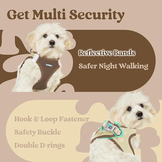 rabbitgoo Small Dog Harness, Step-in Soft Mesh Puppy Vest with Safety Buckle, Breathable Reflective Pet Harness for Extra Small Dogs, Brown & Beige XXS