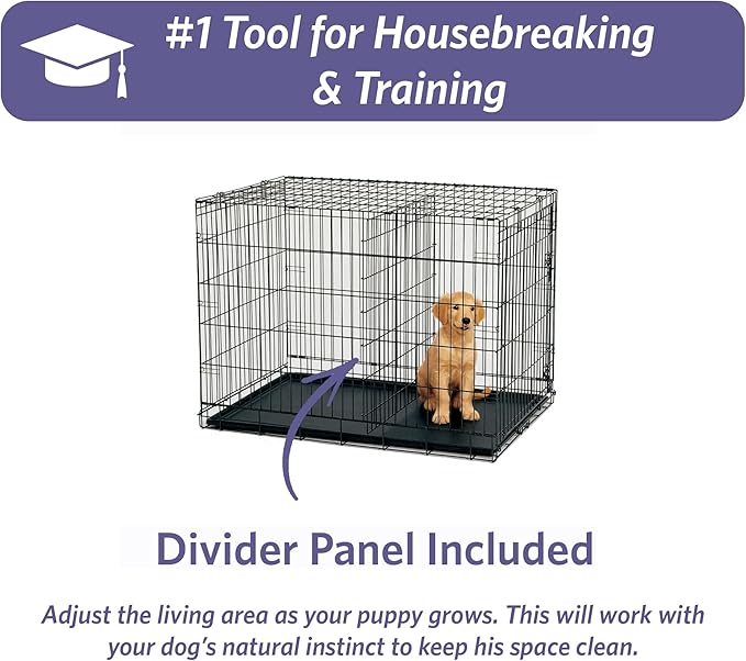 MidWest Homes for Pets 42-Inch iCrate for Large Breeds, 71-90 lbs, Single Door Folding Dog Crate with Divider Panel, Leak-Proof Tray & Secure Latch, Portable, Durable & Easy to Assemble