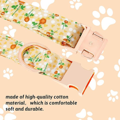 Dog Collar and Leash Set Girls Adjustable Puppy Collars with Floral Bow Tie for Small Medium Large Female Dogs, YellowFlower, XS