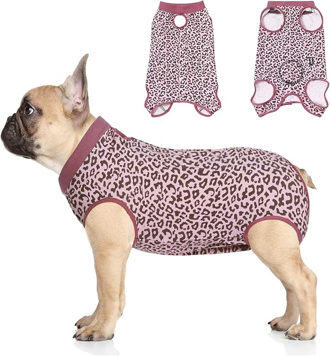 Jiupety Dog Surgical Recovery Suit Adjustable, Not Fit Slim and Long Body, Dog Suit for Surgery Recoverym, L Size, Anti-Licking Surgical Dog Onesies, Pink Leopard.