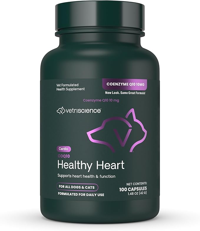 Vetri-Science VETRISCIENCE Coenzyme Q10 for Dogs and Cats, 10mg, 100 Capsules - Cardiovascular and Gum Health CoQ10 Supplement for Pets