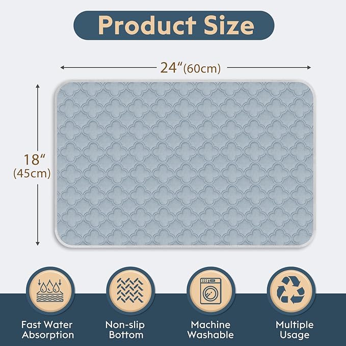 FunFurry Washable Pee Pads for Dogs - 4 Pack Reusable Pee Pads，Waterproof Puppy Pads，Pet Training Pads，Super Absorbent with Dog Paw Shape Non-Slip Backing (Light Grey, 18" X 24" - 4 Pack)