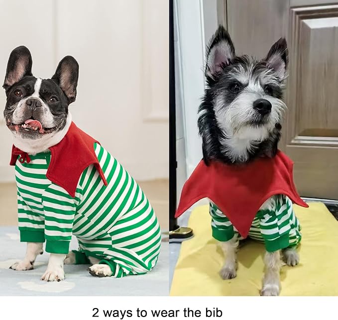 Striped Dog Surgery Recovery Suit Female Male,Puppy Dogs Onesie Cats Long Sleeve Bodysuit After Surgery Neuter for Abdominal Wounds Protective(with Bib)