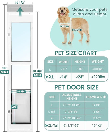 96" Extra Large Dog Door for Sliding Glass Door - XL Doggy Door for Sliding Door Dog Door Insert - Left Open from Inside