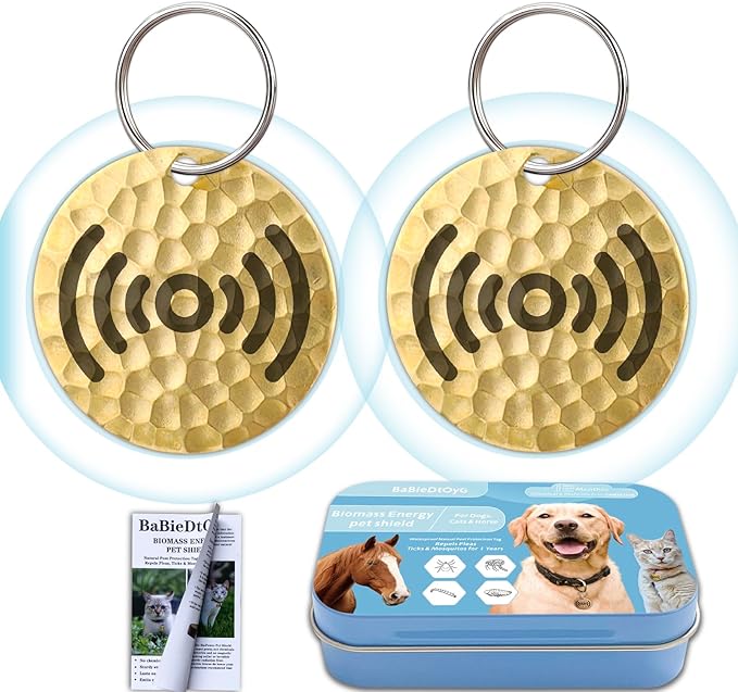 Natural Flea & Tick Repellent Collar Pendant for Dogs & Cats –12-Month Water-Resistant Biomass Energy Pet Shield – Safe for Pets When Used as Directed – Gift Ready (One Size- 2packs)
