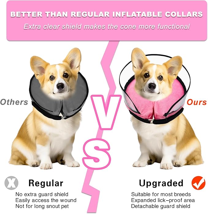 MRSOHRET Dog Cone, Dog Surgery Collar, Inflatable Cones for Small Medium Large Dogs, Pink Recovery Collar, Does not Impede Vision (L Pink)